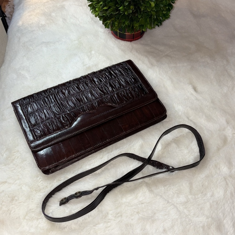 Genuine Luxury EEL Skin Purse w/ Strap Converts to Clutch Bag - Picture 9 of 15